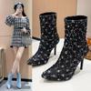 Cowboy Pointed Toe Women Ankle Boots Bling High Heels Shoes Winter 2025