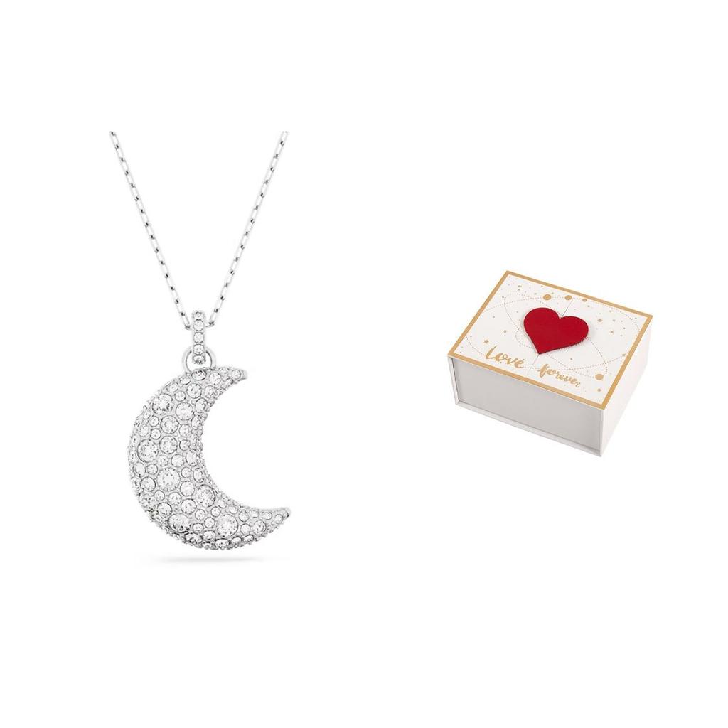 Swarovski Seria Luna Wzór Półksiężyca Posrebrzany Rodem Naszyjnik Damski Srebrny 5666181