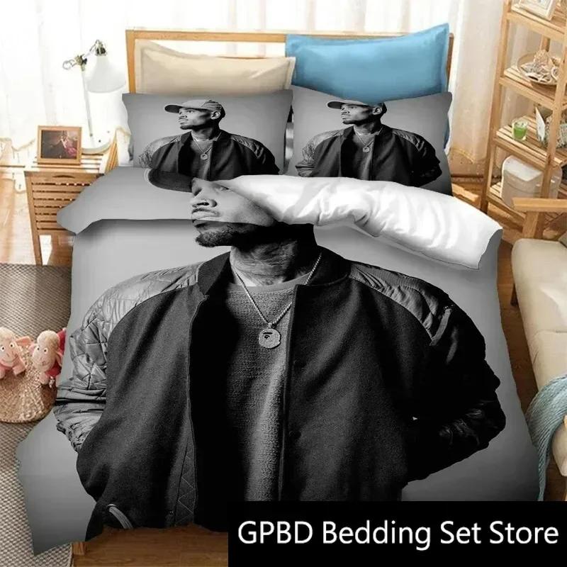 3D Druck Rapper Chris Brown Bettwäsche Set Doppel Twin King Bettbezug Bettdecke Kissenbezug Jungen Mädchen Erwachsene Schlafzimmer