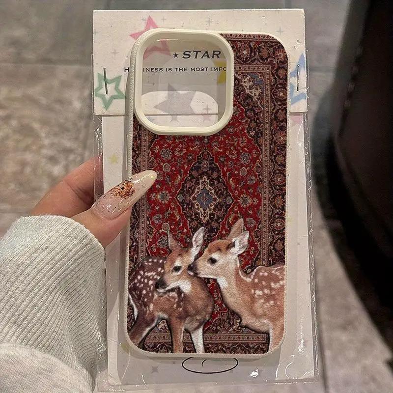 Vintage Flower Deer For IPhone 16 Phone Cases For IPhone 11 12 13 14  Plus 15 16 17 Air Pro Max Soft Cover Case Funda Bumber