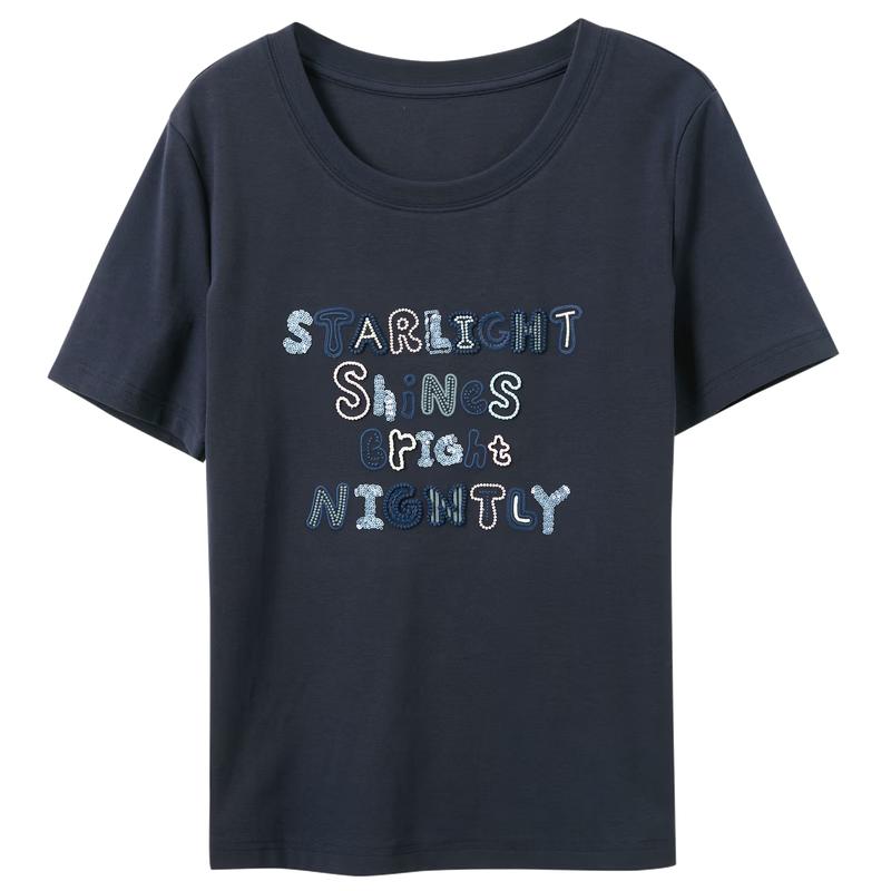 Sancai Plus Size Embroidered Letter Cotton T-Shirt L