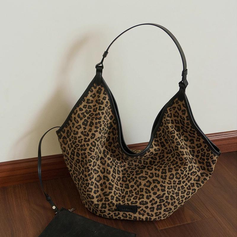 Leopard print canvas tote bag for women Korean fashion cotton fabric hobo bags large shoulder shopping bag
