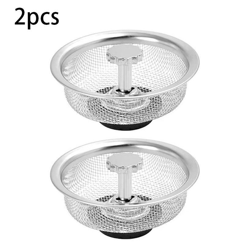 Sink Drain Filter 1-2pcs Kitchen Accessories With Handle and Plug Stainless Steel Food Catcher For Most Sink Drains Strainer