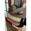 Summer contrasting color hand-woven bag women's 2025 new fashion ethnic style straw bag large-capacity tote bag