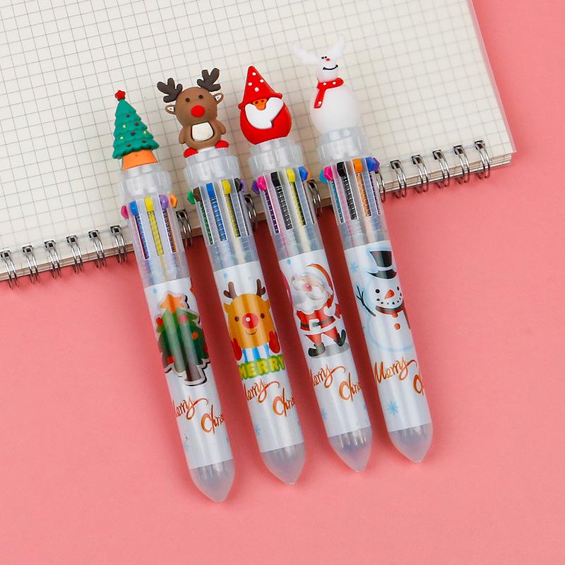Festive Six-Color Christmas Tree & Reindeer Ballpoint Pen