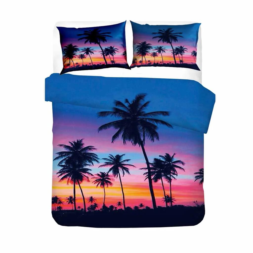 Breathable Durable Queen King Quilt Comforter Scenery Tree Bedroom Beach Ocean Bed Linens Bedclothes Size Sets