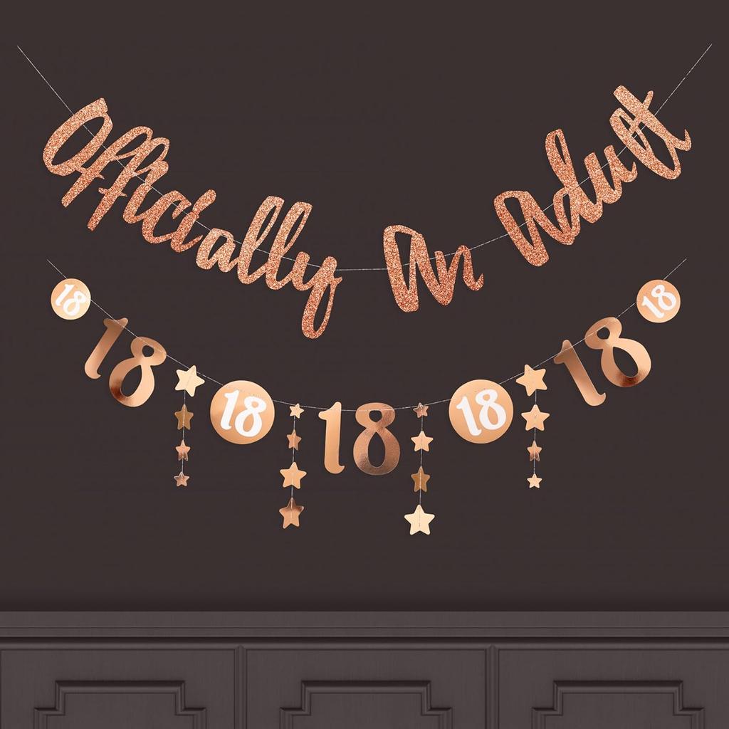 Cheerland 18th Birthday Banner Sign Officially An Adult Celebration Banner Glitter Rose Gold Background For Girls Women 18 Years Anniversary Birthday