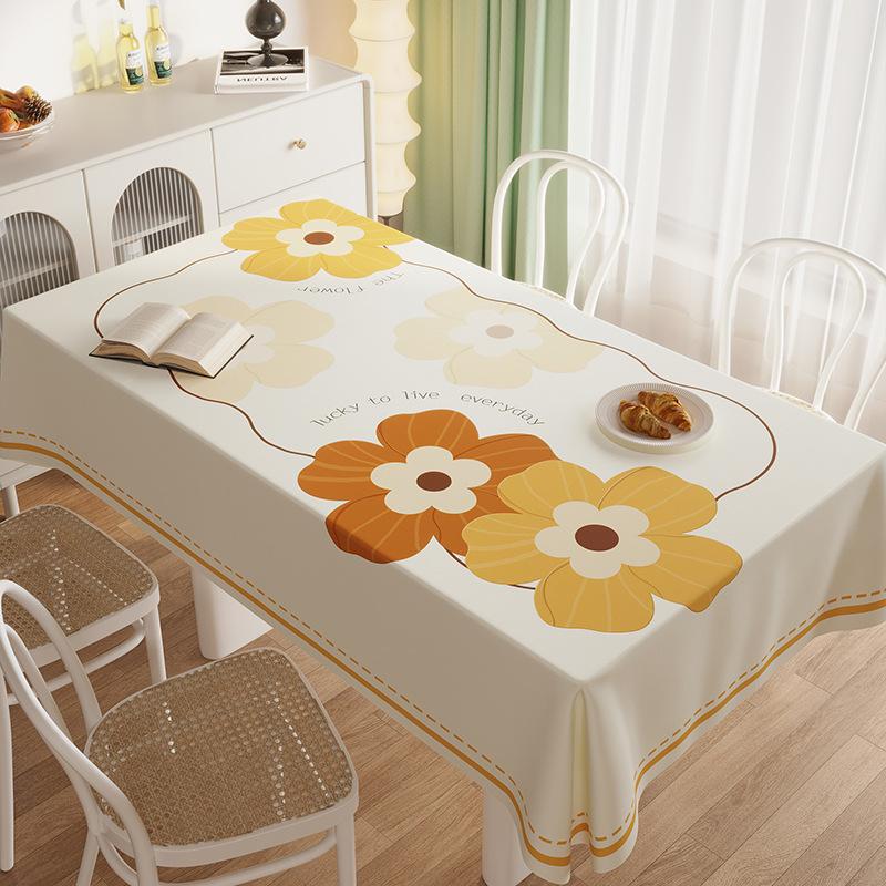 Tablecloth Waterproof And Oil-Proof Leave-In Modern Simple Light Luxury Rectangular Dining Table Cloth, Tablecloth Mat Tablecloth