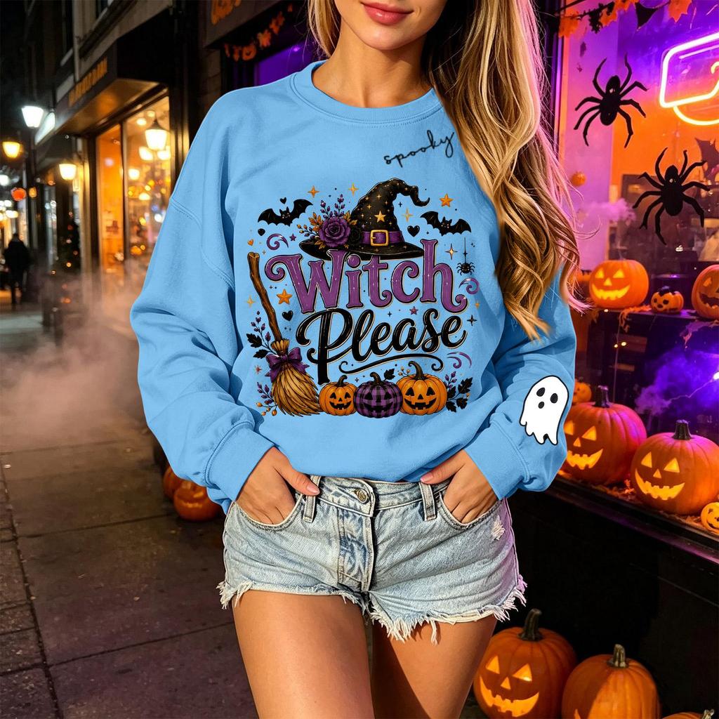Felpa con stampa di Halloween unisex a maniche lunghe con girocollo, top casual leggero per uomo e donna
