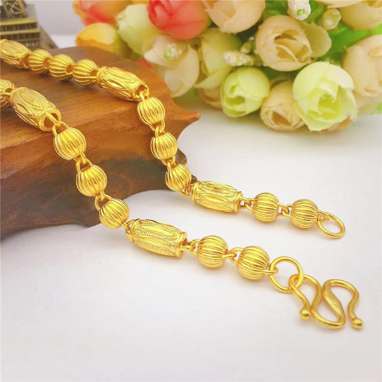 Nytt Herrhalsband i Guld med Tre Pärlor! 24K Guld AU999, Cylinder med Blommönster som Förbinder Tre Pärlor, Strömlinjeformad Tuff Unik