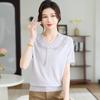 Mom's Chic Summer Knit Top with Frog Buttons - Youthful Short-Sleeved T-Shirt for Middle-Aged and Elderly Women