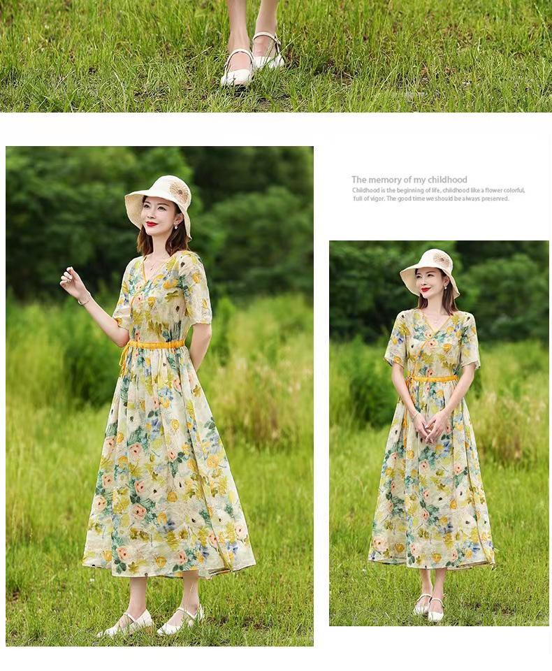 2026 Floral Summer Dress: Beach Style, Short Sleeve, Loose Fit, Cinched Waist, Plus Size.