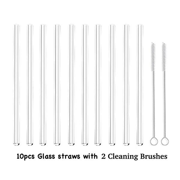 10PCS Glass Straws Clear Bent 20cm" x 8 mm - Perfect Reusable Straw For Smoothies, Tea, Juice --10 Pack With Cleaning Brush