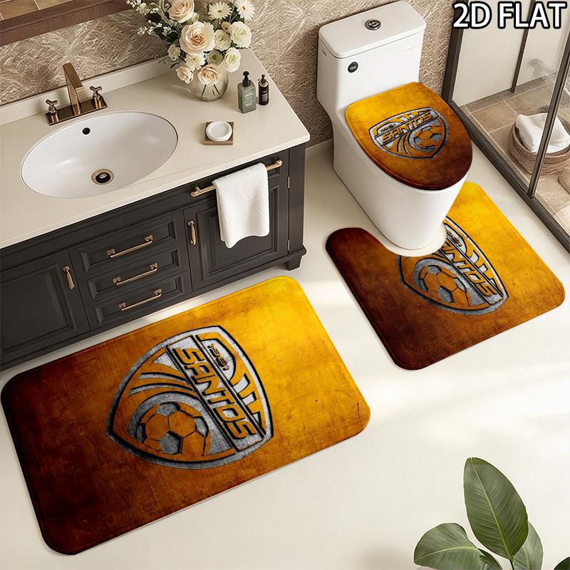 Santos de Guapiles FC Pattern 3Pcs Bathroom Rug Set, Non Slip Absorbent Bath Mat, Contour Mat & Toilet Lid Cover, Bathroom Decor