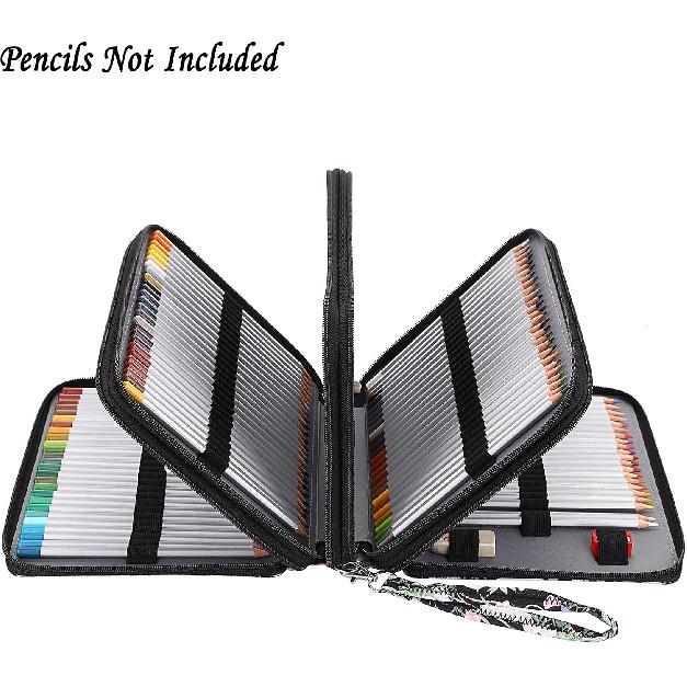 BTSKY Colored Pencil Case- 200 Slots Pencil Holder Pen Bag Large Capacity Pencil Organizer with Handle Strap Handy Colored Pencil Box with Printing