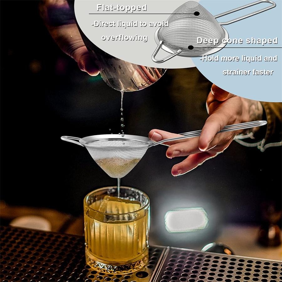 Stainless Steel Fine Mesh Cocktail Strainer Food Strainer Tea Strainer Coffee Strainer Double Strainer Tool with Long Handle