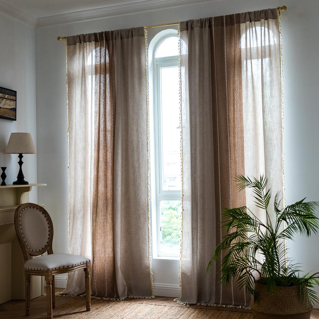 Jacquard Curtains Thickened Coffee-Colored Semi-Transparent Blackout Kitchen Curtains
