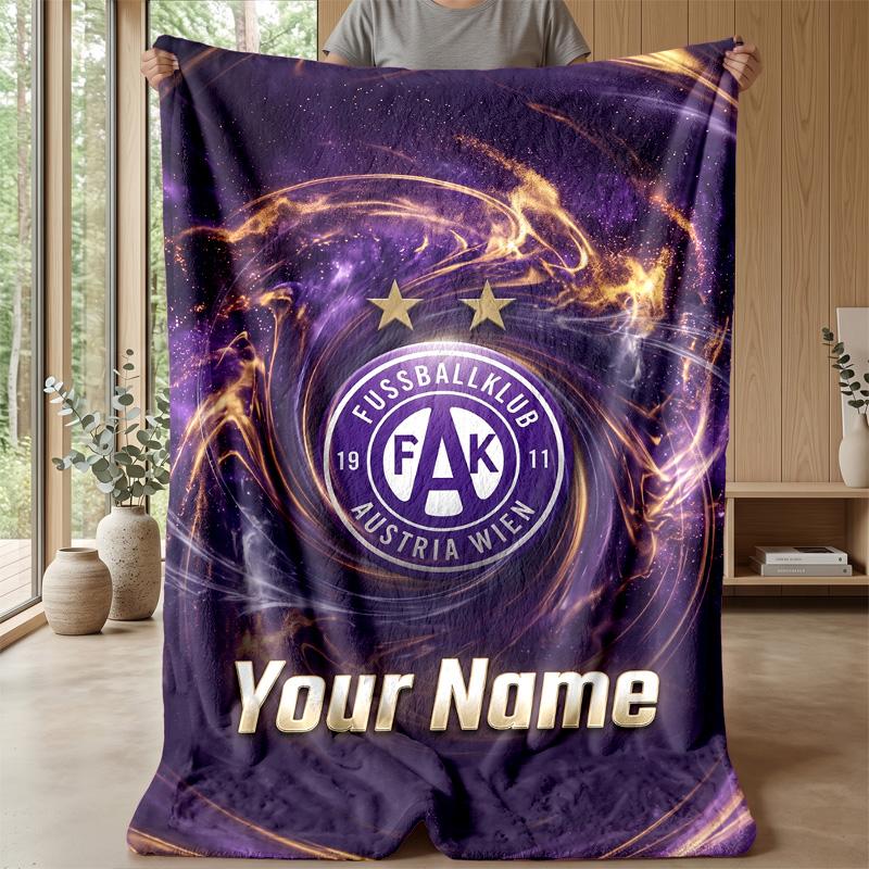 Custom Text Flannel Throw Blanket, Lightweight Cozy Bed Sofa BlanketAustria Wien FC
