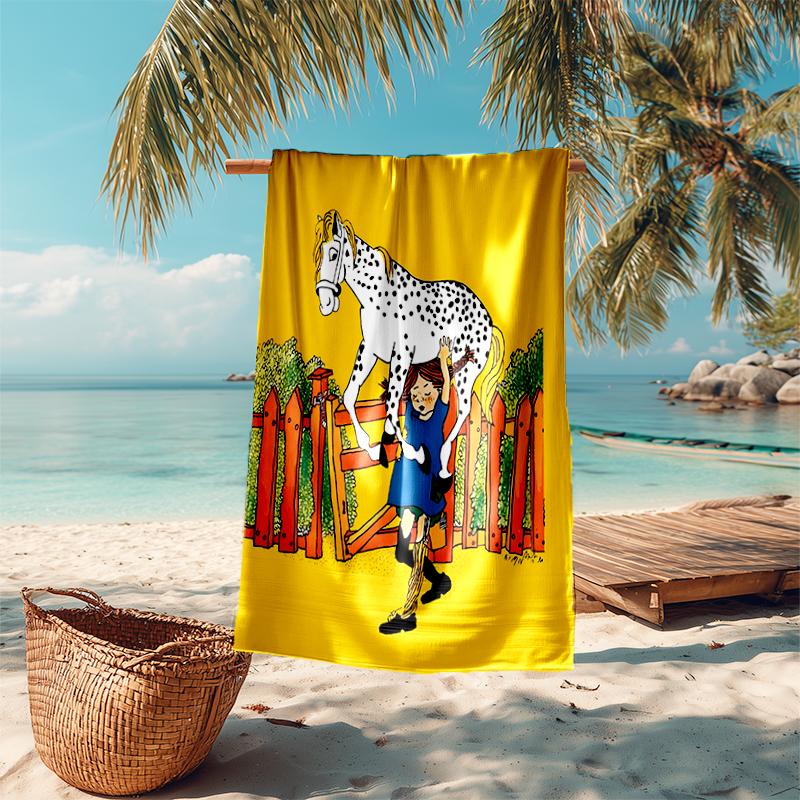 Serviette de plage motif Pippi Longstocking - douce, absorbante, lavable en machine Légère et moderne, pour la natation, Essentiels de voyage