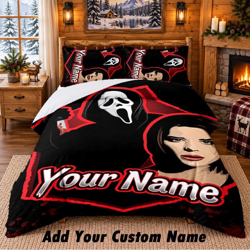 Scream Ghostface Custom Name 3Pcs Bedding Set 1 Bed Sheet 2 Pillowcases Bedroom Home Decor