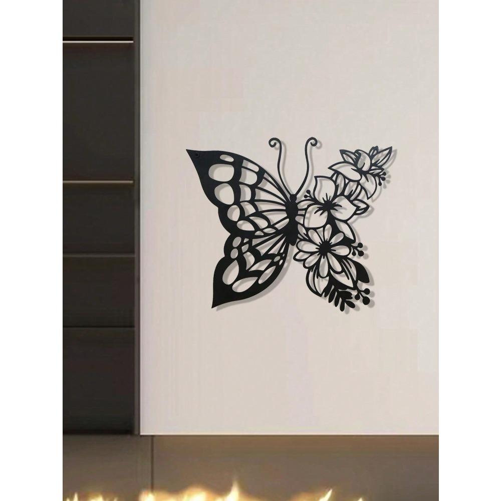 1pc Metal Butterfly Flower Wall Art Decor Iron Hanging Home Living Room Dining Room Bedroom Bathroom Decoration