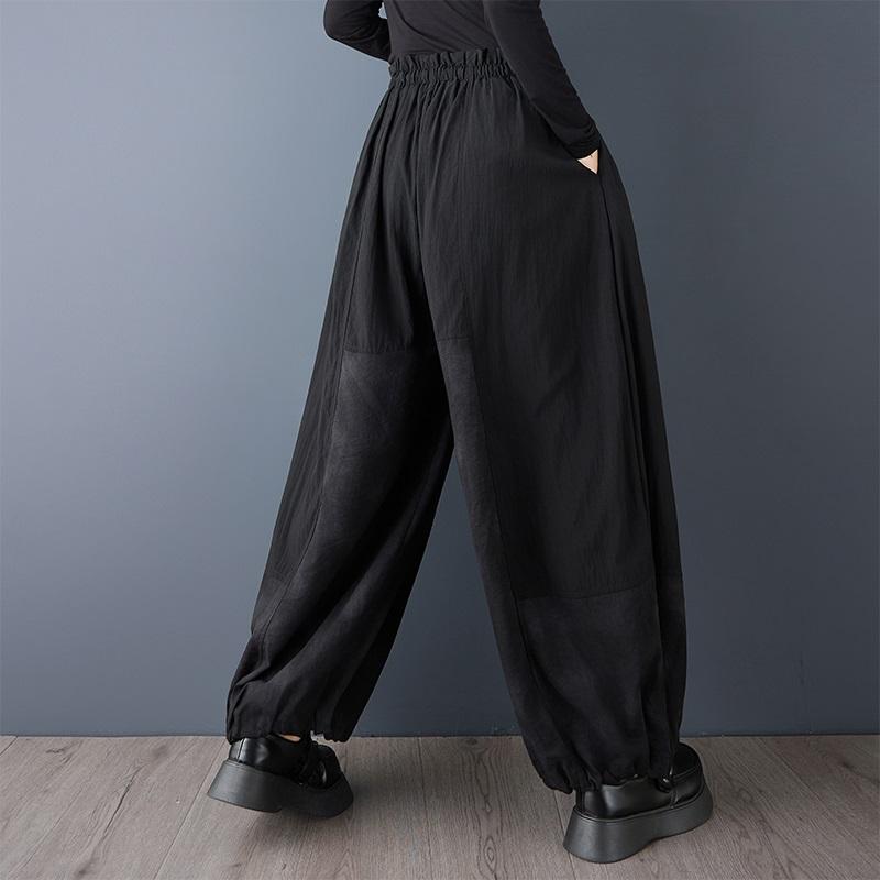 Plus Size Black Vintage High Waist Casual Loose Spring Autumn Wide Leg Pants Women Trousers