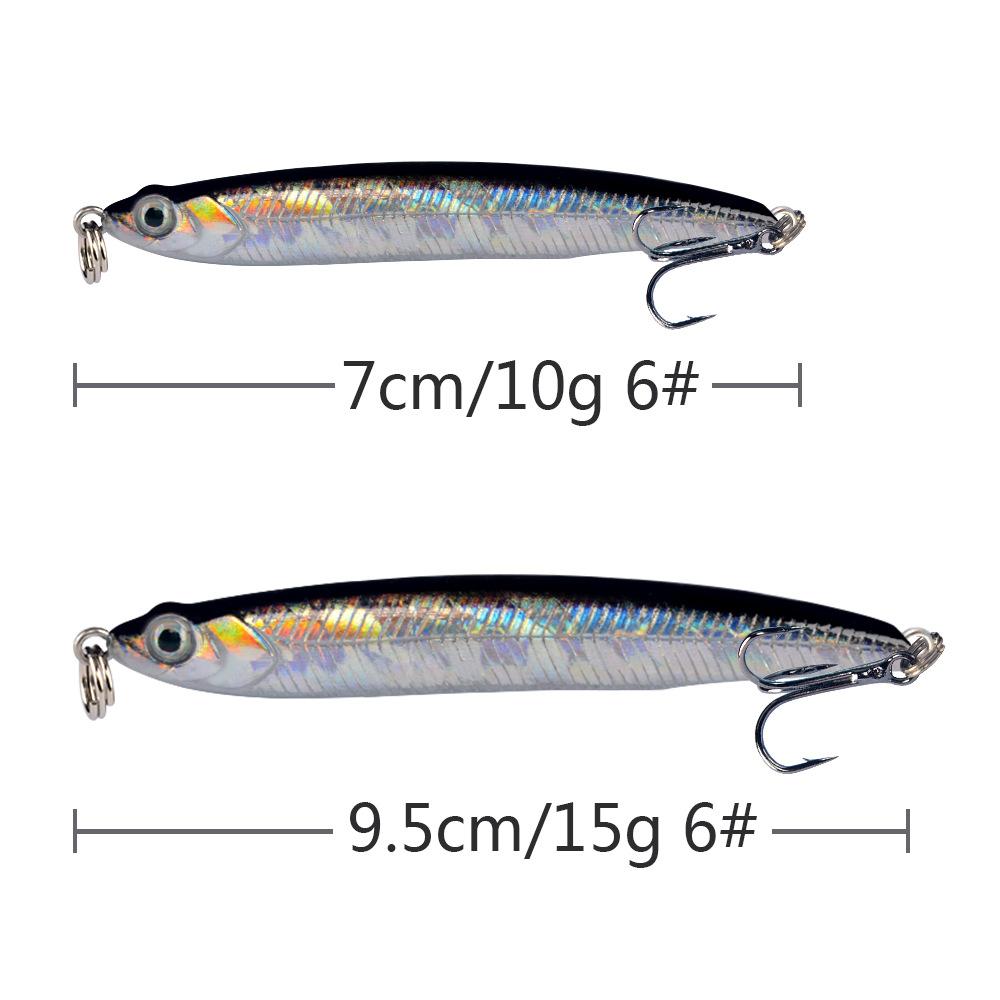 Bullet Head Sinking Pencil Bait Long Casting Lure Fish Shape Hard Bait for Bass Pike Saltwater Freshwater Fishing with 3D Eyes and Sharp Hooks