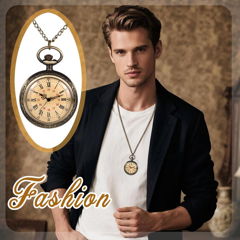 Antique Roman Pocket Watch with Analog Display and Waterproof Pocket Watch Pendant Necklace with Chain Perfect Gift for and Day Design - Birthdays,