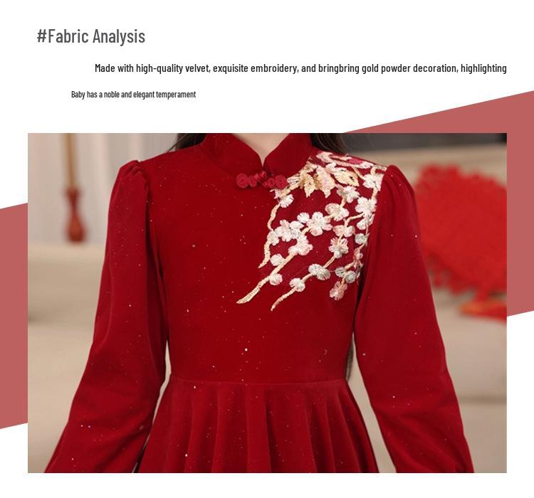 Rotes Langarm Elegantes Besticktes Formelles Kleid für Mädchen – 10.000 auf Lager