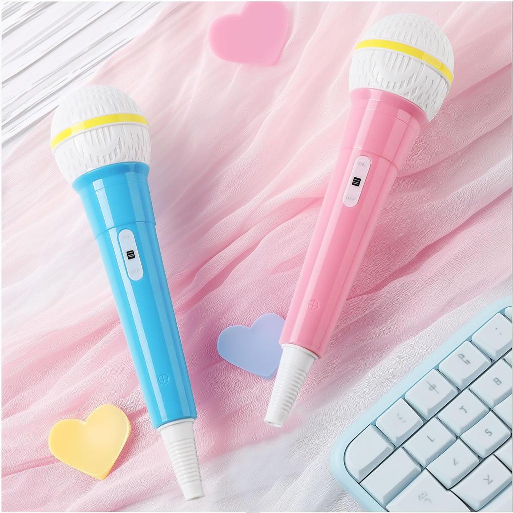 Facmogu 2-Piece Microphone Props for Role Play Karaoke Stage Costume Plastic Toy Kids Realistic Sound Blue Pink