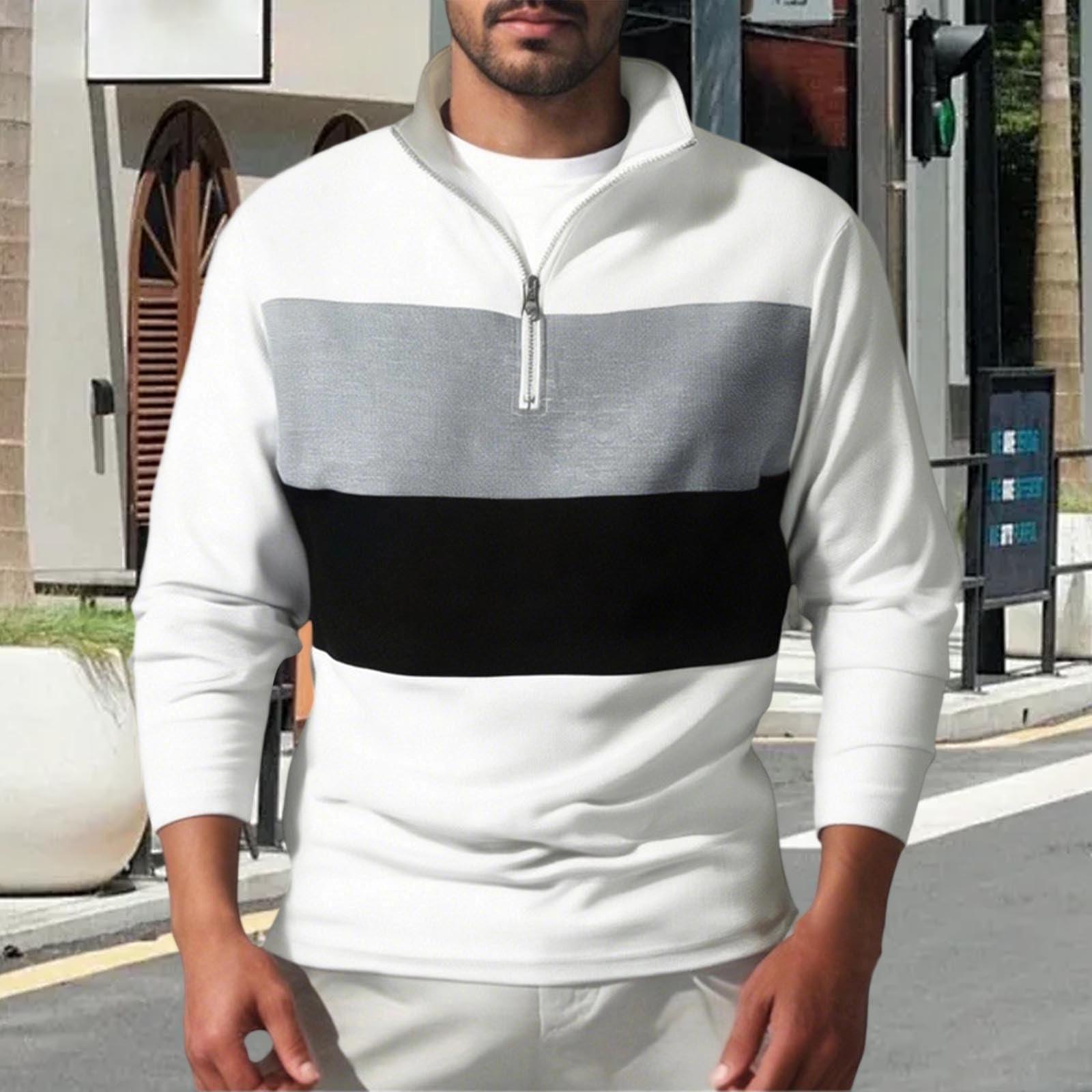 

Мужские цветные блоки - Мужские толстовки с длинным рукавом, воротником-стойкой, осенние наряды XXL белый
