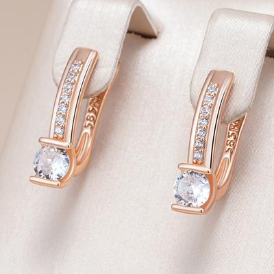 Glänzende Weiße Natürliche Zirkon Englische Ohrringe Für Frauen Luxus Roségold Farbe Hochzeitszubehör Feiner Schmuck
