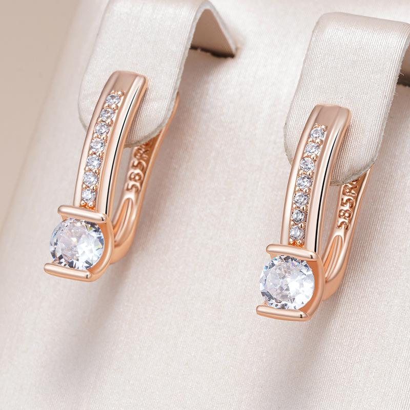 Shiny White Natural Zircon English Earrings For Women Luxury  Rose Gold Color Wedding Accessories Fine Jewelry
