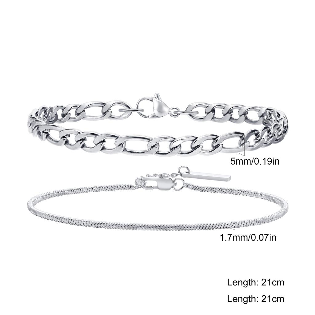 Classic Punk 2pcs Set Stainless Steel Cuban Bracelets for Men Fashion Snake Twist Chain Wristband Hip Hop Stacked Jewelry Gifts