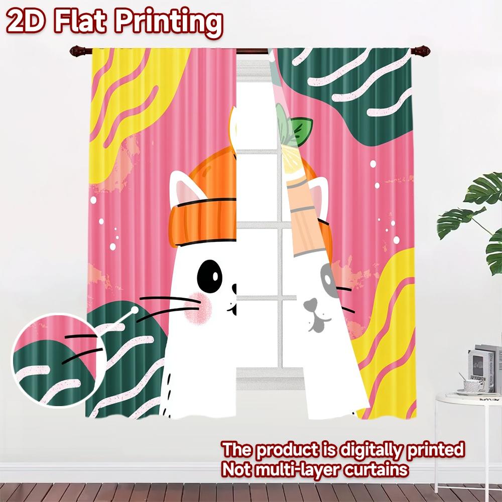 2D Flachdruck 2 Stück Fensterbehandlung Vorhänge Süße Katze Zitronenhut Digital Bedruckte Polyester Vorhänge Familienfeier Dekoration Verwendung