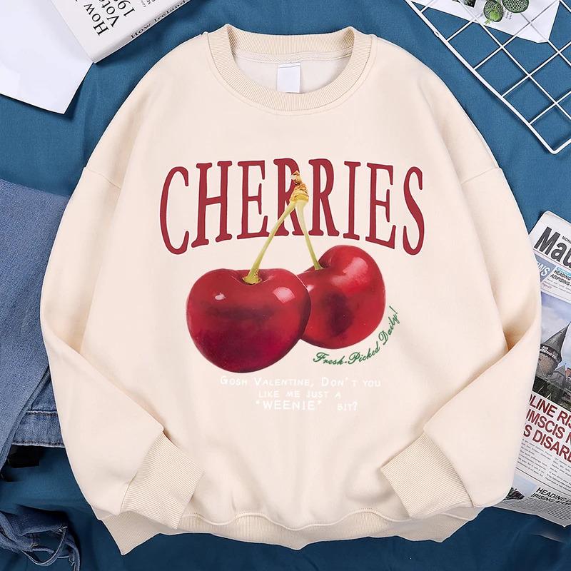 Cartoon Anime Paar Kapuzenpullover Europäische Größe Bedruckter Pullover Kirschen Kirschmuster