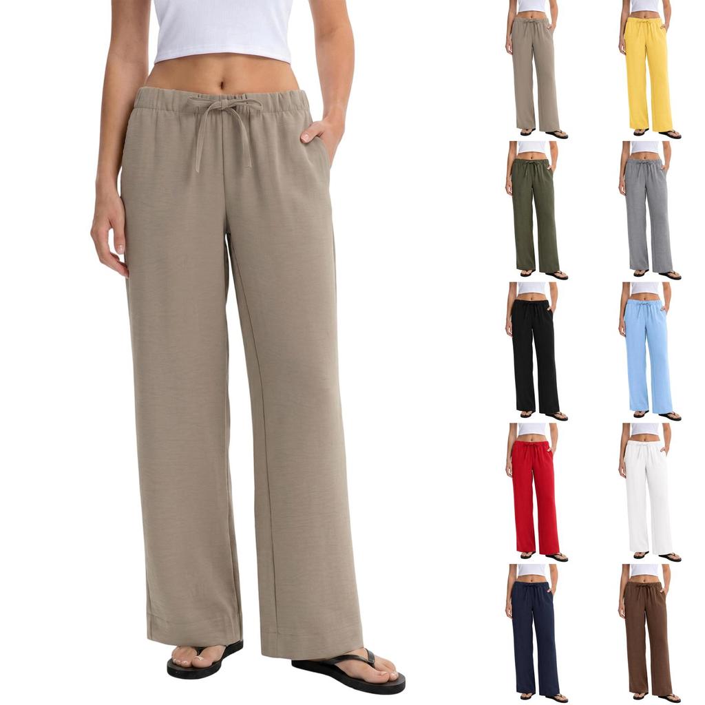 Women's Casual Wide Leg Pants with Elastic Waistband and Drawstring for Everyday Comfort