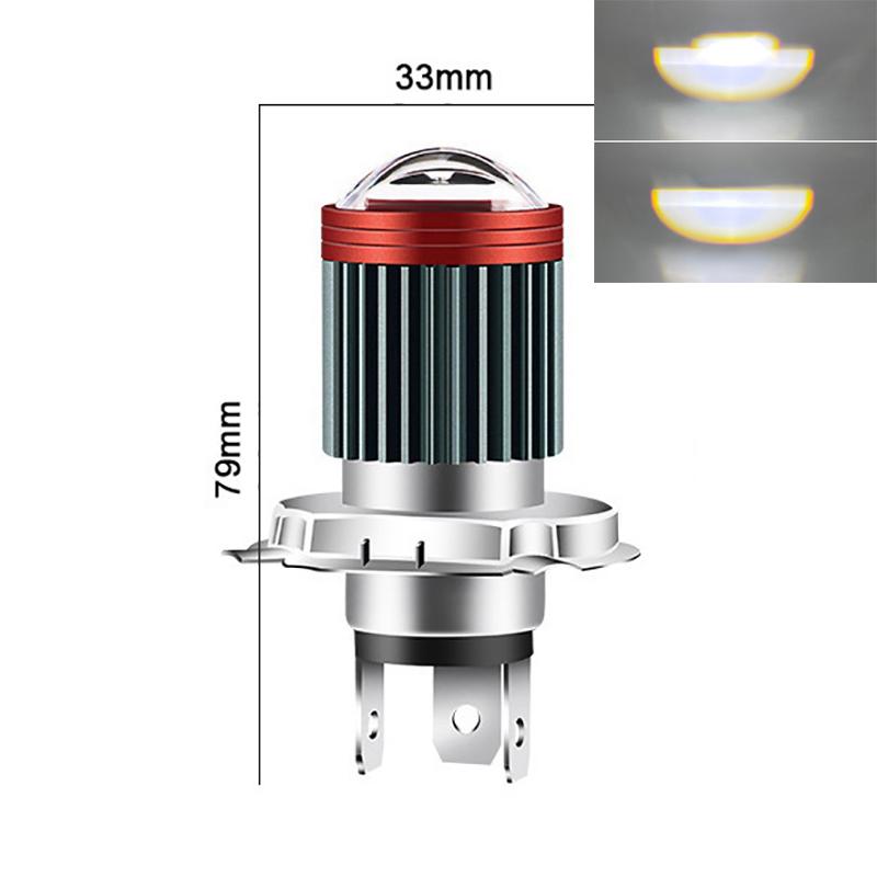

1Pcs Led Lights H4 H6 Moto Headlight Bulb Double Fisheye Convex Lens Hi Beam Low Beam Scooter Motorbike White Yellow Lamp as the picture