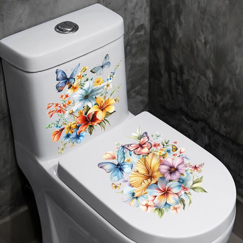 

2 листа красивых золотых цветочных наклеек для унитаза, декоративная наклейка для ванной комнаты, водонепроницаемая самоклеящаяся 0x30cm 2pcs