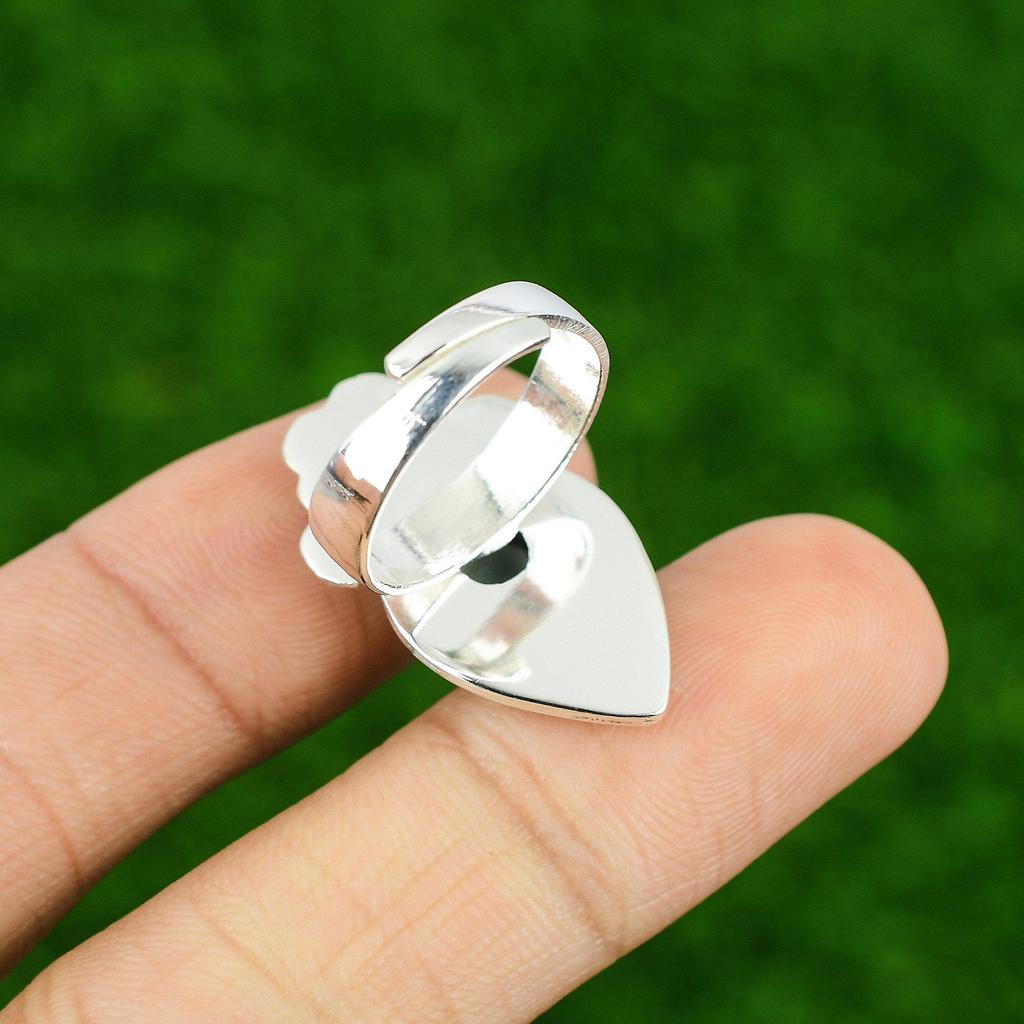 Natural Larimar Gemstone Statement Flower Adjustable Ring 925 Silver For Women