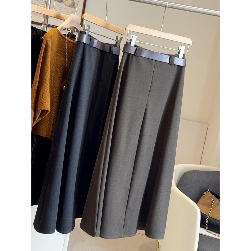 High-Waisted Woolen A-Line Skirt for Women - 2025 Autumn/Winter Korean Style, Elegant and Loose Fit Extra Large