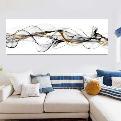 Artă de perete modernă nordică abstractă cu cerneală, pictură pe pânză, auriu și negru, postere versatile cu panglică, printuri, imagine pentru decorul sufrageriei