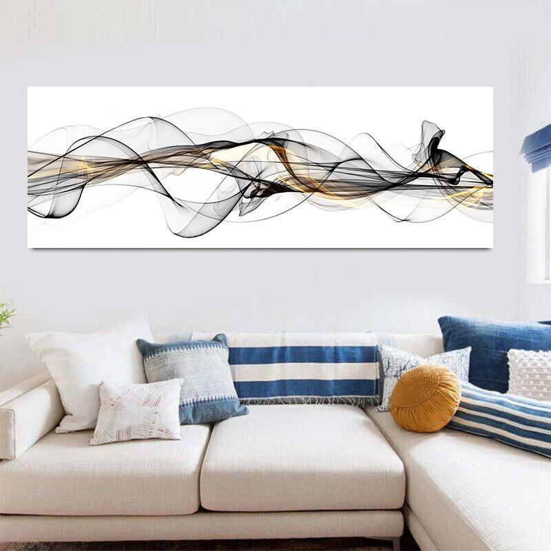 

Современное скандинавское абстрактное настенное искусство с чернилами, холст, живопись, золото и черный, универсальные ленточные постеры, принты, картина для декора гостиной 20x60cm