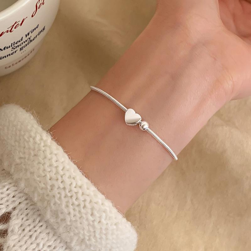 Manqiu 925 Sterling Silver Heart Snake Bone Chain Charm Geometric Women's Best Sterling Silver Bracelet Jewelry Designer