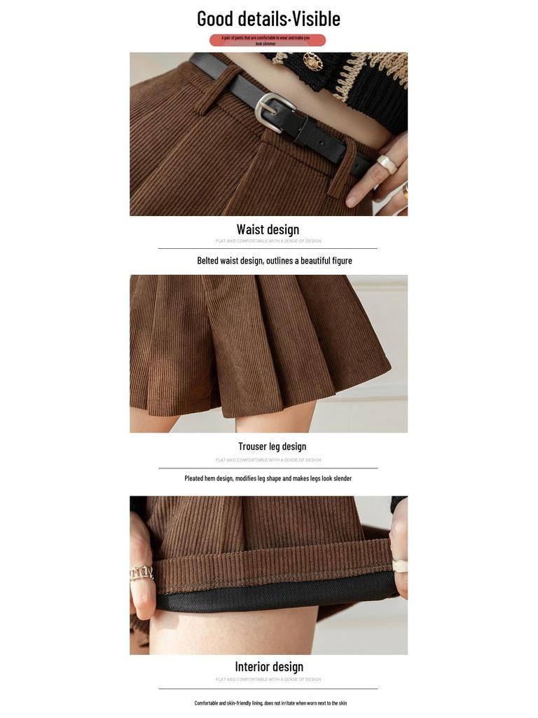 Women's High Waist Corduroy A-line Wide Leg Shorts - Autumn/Winter 2025 Collection