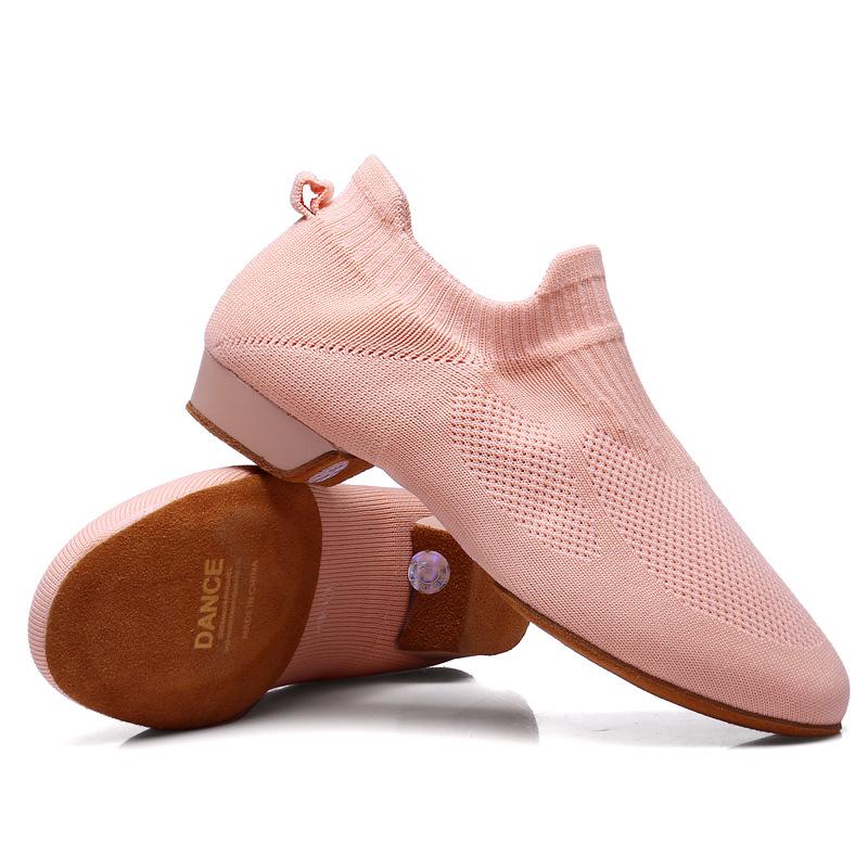 

Основные розовые черные балетные туфли для взрослых, современные женские латинские джазовые танцевальные туфли на низком каблуке с мягкой подошвой, дышащие, трикотажные, сетчатые, женские 34