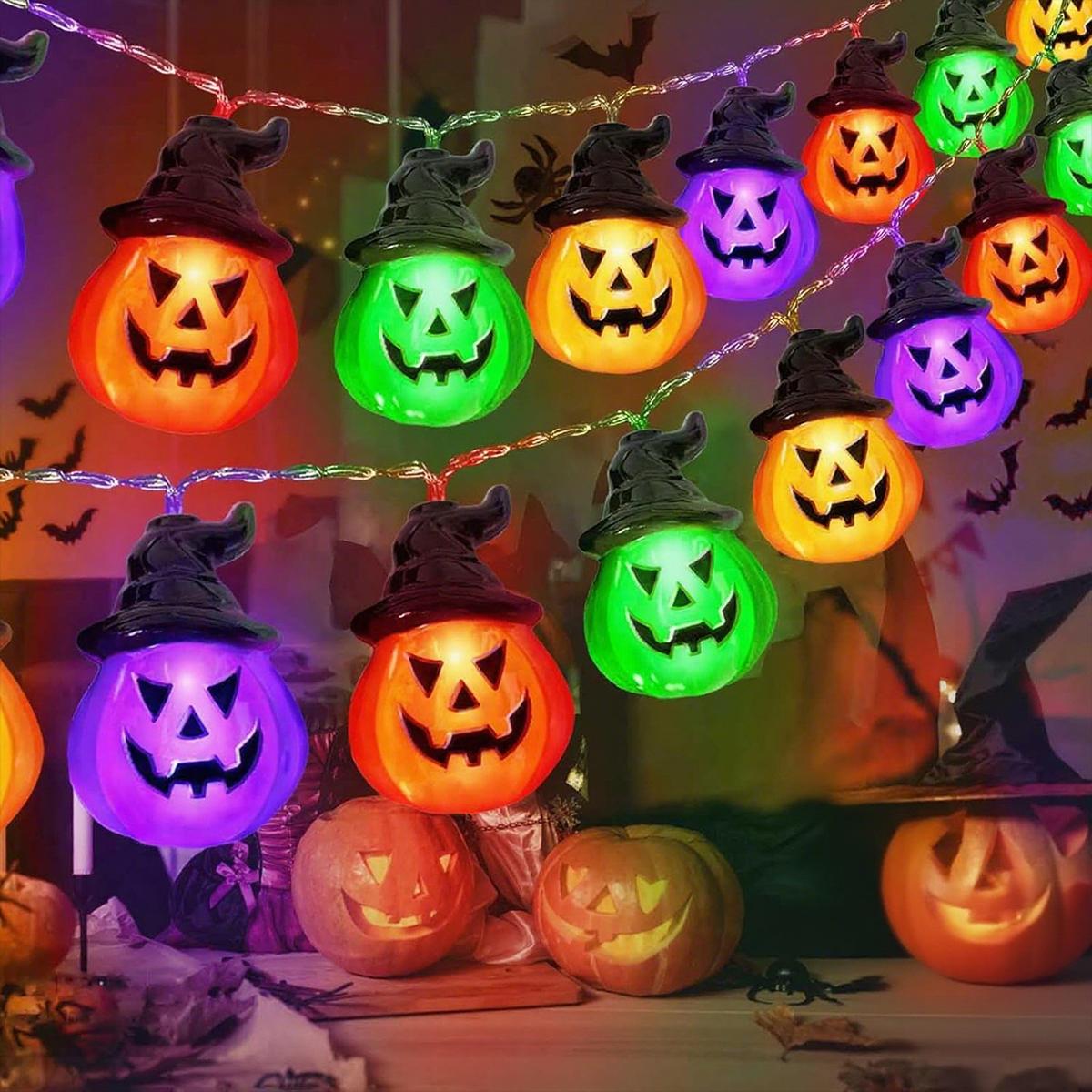 

1PC 10/20 LED Halloween String Lights With 4 Colorful Black Hat Punpkin Fairy Light For Home Indoor & Outdoor Garden Yard Deecor 1.5M10LED теплим білим кольором