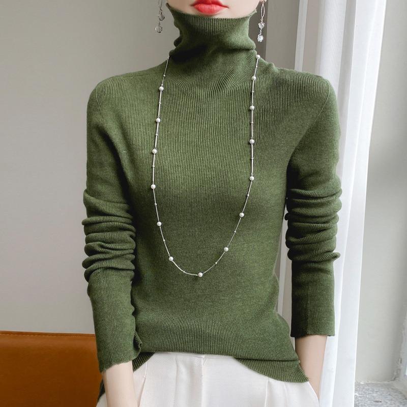Pulover de damă de toamnă și iarnă Pulover cu guler stivuit pentru femei de culoare uni Parte de jos îngroșată Partea de sus de marime mare Tricotaj pentru damă interioare elastică