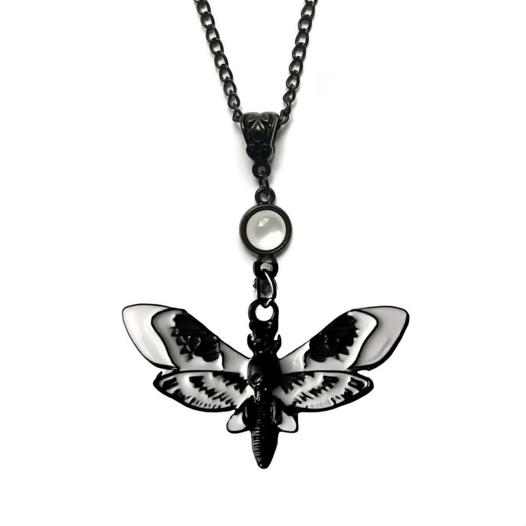 Gothic Black Death Head Moth Insect Enamel Pendant Necklace for Women Men Halloween Collar Chain Grunge Aesthetic Jewelry Gift