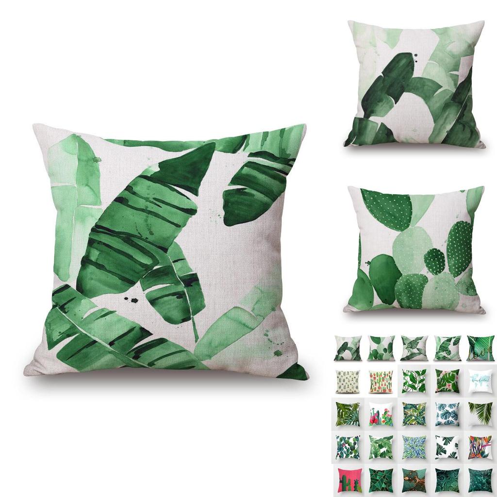 Luxuriöser Kissenbezug aus Baumwolle und Leinen mit grünen Blättern zur Dekoration von Sofa und Auto